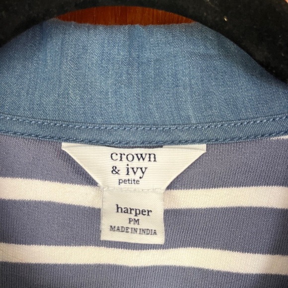 Crown & Ivy Blue and White Striped Top Size M BRAND NEW 100% Cotton - Picture 2 of 7